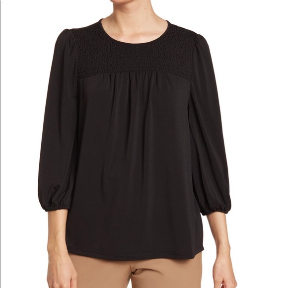 crepe smocked blouse black size medium - Picture 1 of 6